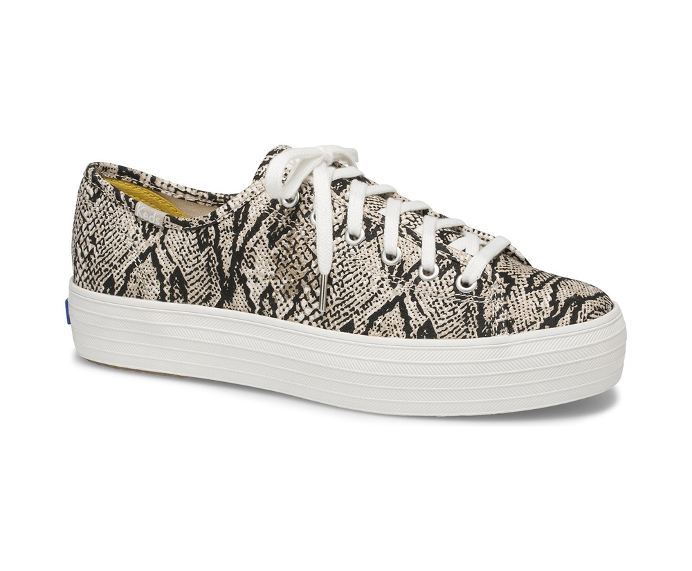 Tenis Keds Mujer Blancos/Negros - Triple Kick Snake - 4058-QISDM